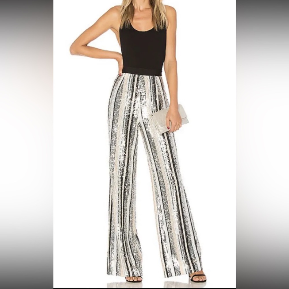 Revolve  NBD Sequins Saturday Love Pants In Stripe High Rise Flare Small…